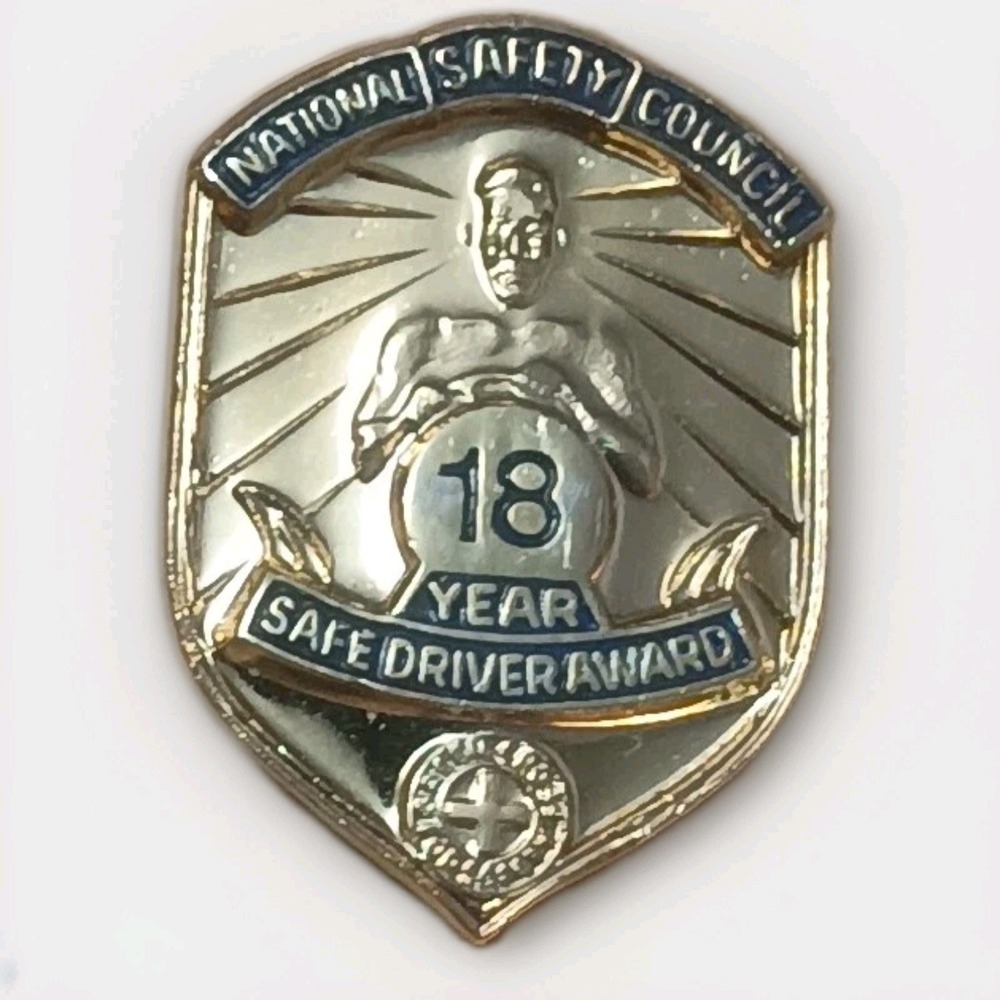 Vintage 18 Year National Safety Council Safe Driver Award Screwback Lapel Pin